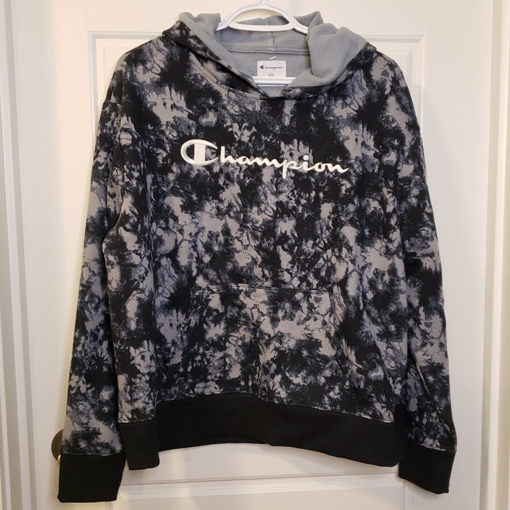 Champion Women's Navy Grey Tie-Dye Hooded Sweatshirt - Size: Large